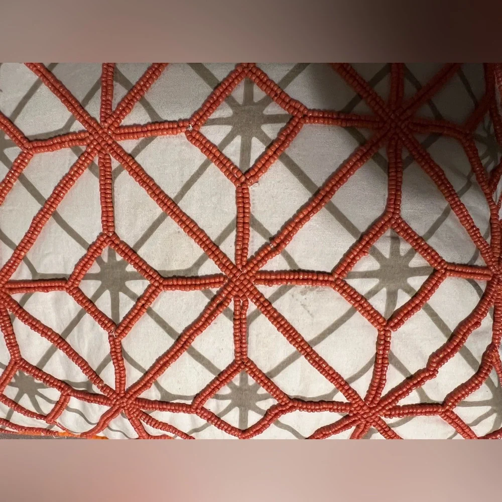 Tangerine Geometric Design and Glass Bead Accent Pillows 10.00 Each or Bundle!!